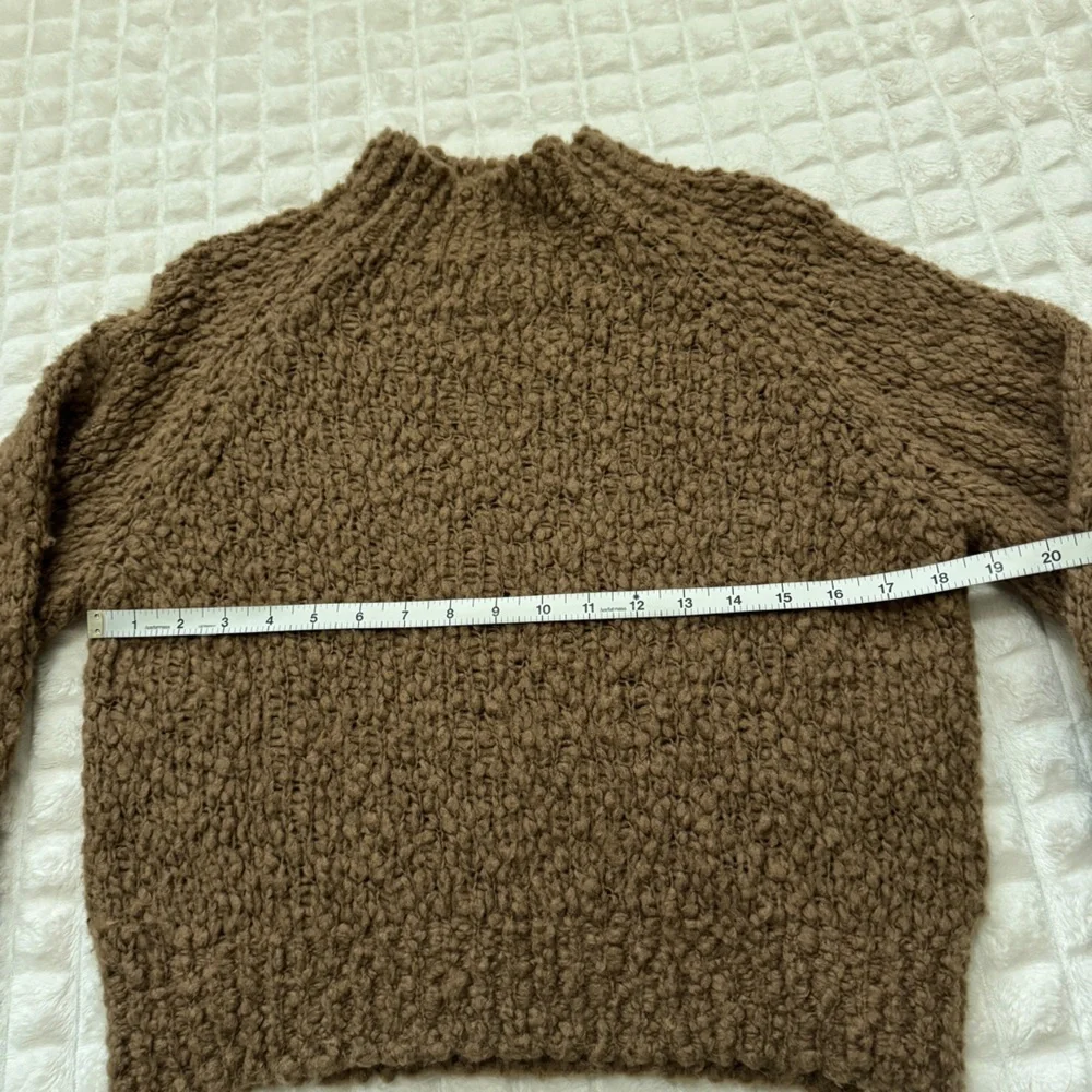 Maeve Small Textured Mock Neck Sweater ~ Brown Cropped Wool Minimal Cozy - Picture 5 of 8